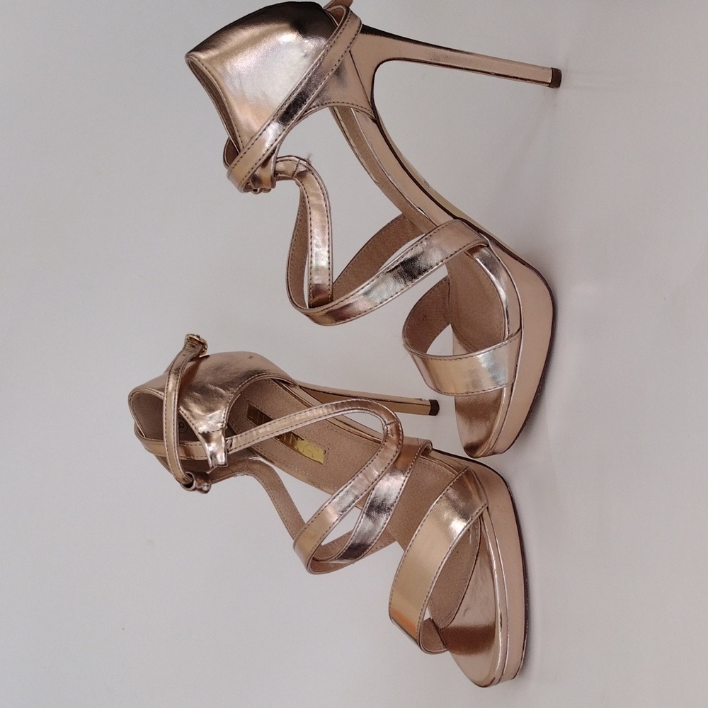 Rose Gold Strappy Heels. Size 8.